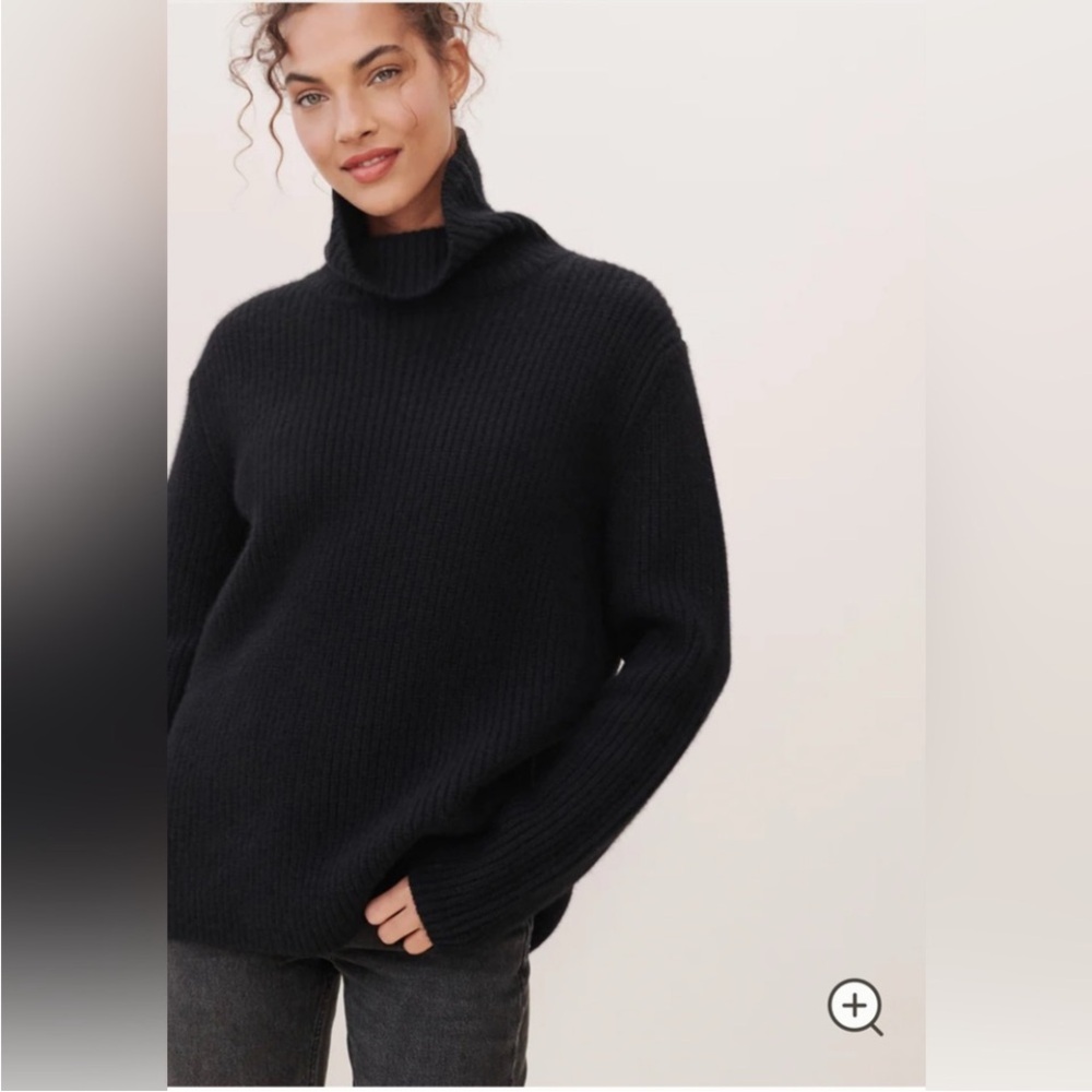 NWOT Jenni Kayne Rib Knit Cashmere Turtleneck Sweater in Black, Size Large